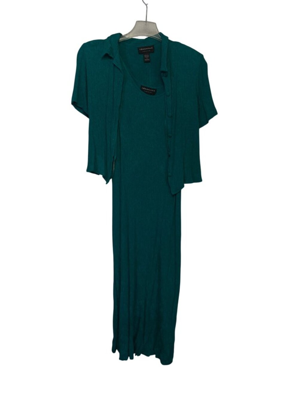 Connected Apparel 2 piece Maxi Dress Teal Size 12 100% Rayon Textured Sleeveless - Picture 5 of 14